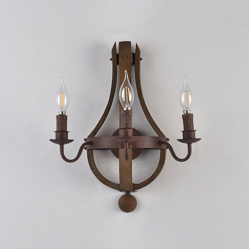 Skørter | 8"/11.5"/15" Width Candle Metal Wall Lamp Country 1/2/3 Lights Dining Room Wall Lighting Fixture in Rust