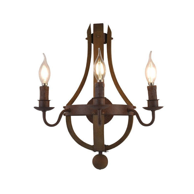 Skørter | 8"/11.5"/15" Width Candle Metal Wall Lamp Country 1/2/3 Lights Dining Room Wall Lighting Fixture in Rust