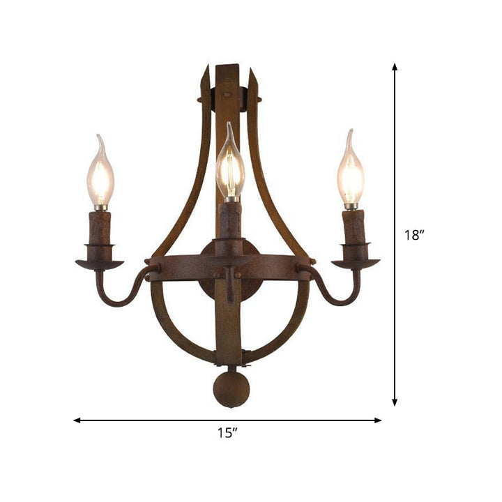Skørter | 8"/11.5"/15" Width Candle Metal Wall Lamp Country 1/2/3 Lights Dining Room Wall Lighting Fixture in Rust