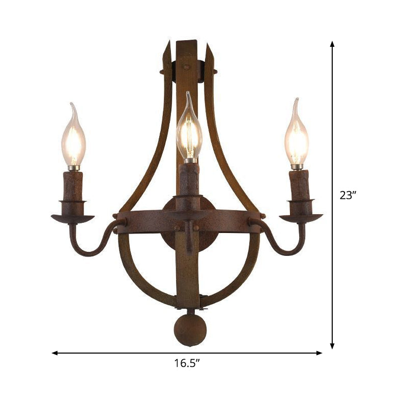 Skørter | 8"/11.5"/15" Width Candle Metal Wall Lamp Country 1/2/3 Lights Dining Room Wall Lighting Fixture in Rust