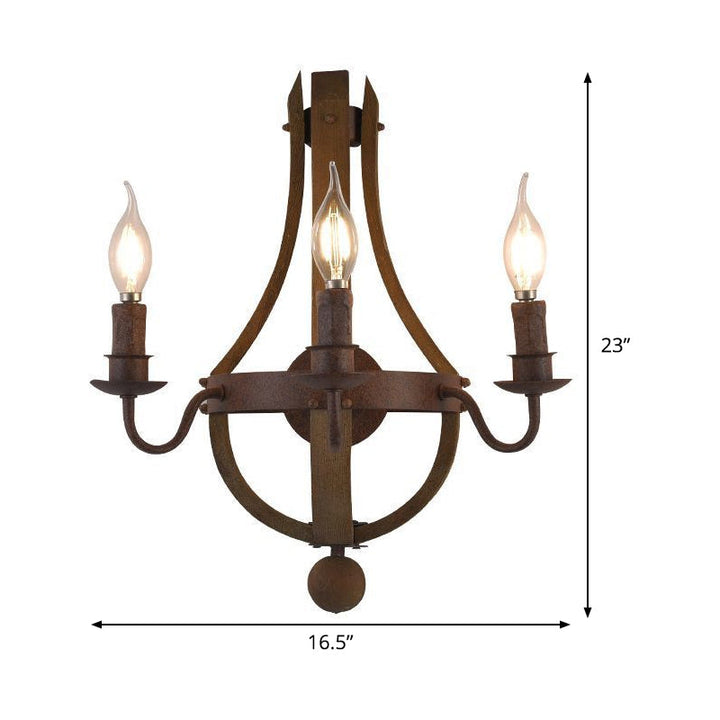 Skørter | 8"/11.5"/15" Width Candle Metal Wall Lamp Country 1/2/3 Lights Dining Room Wall Lighting Fixture in Rust