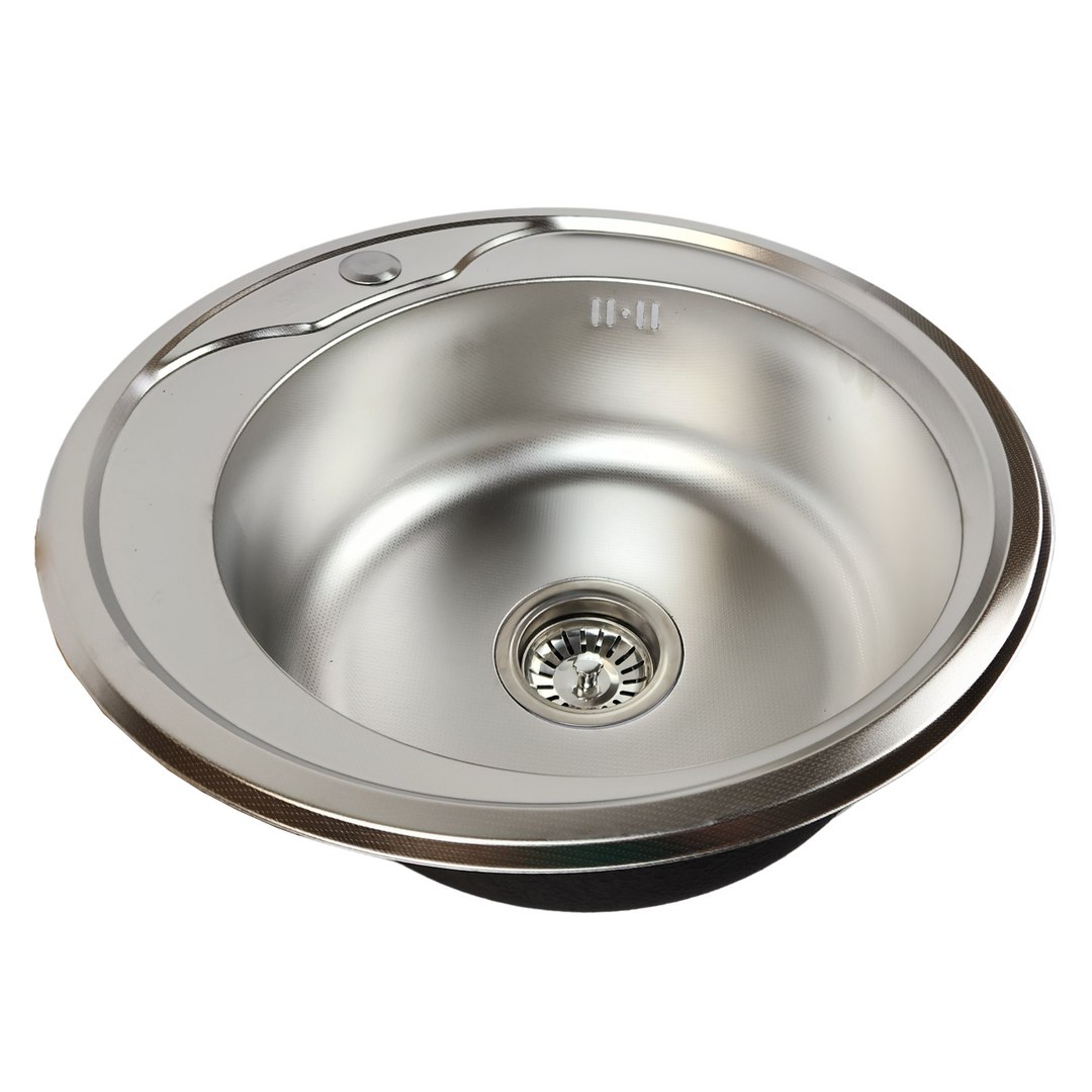 Lisslune | Single Bowl Kitchen Sink Round Micro Len 49 x 16 + Siphon
