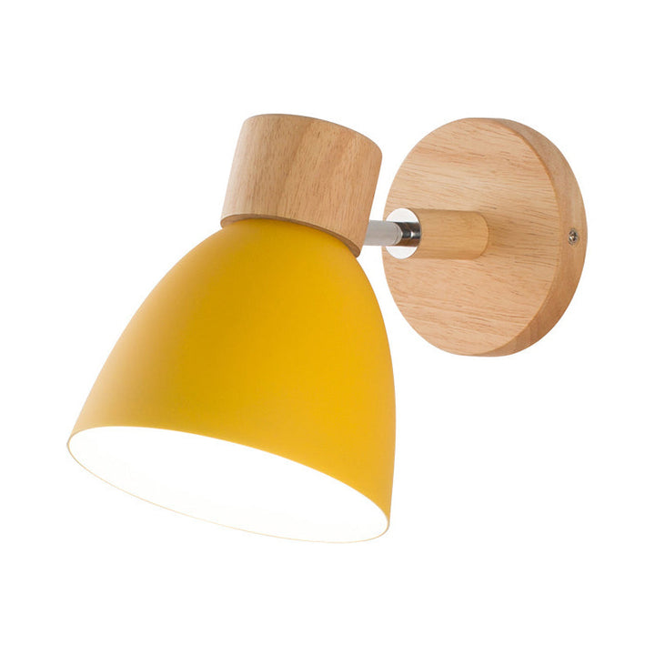 Skørter | Metal Flare Wall Lighting Modern 1 Head Wall Lamp Fixture in Yellow with Circle Wooden Backplate
