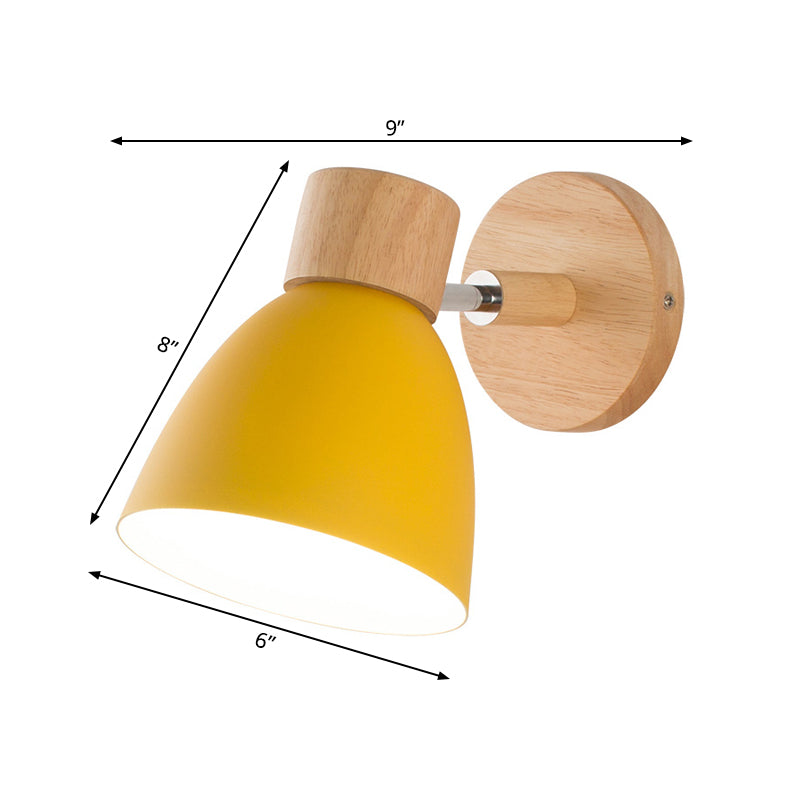 Skørter | Metal Flare Wall Lighting Modern 1 Head Wall Lamp Fixture in Yellow with Circle Wooden Backplate