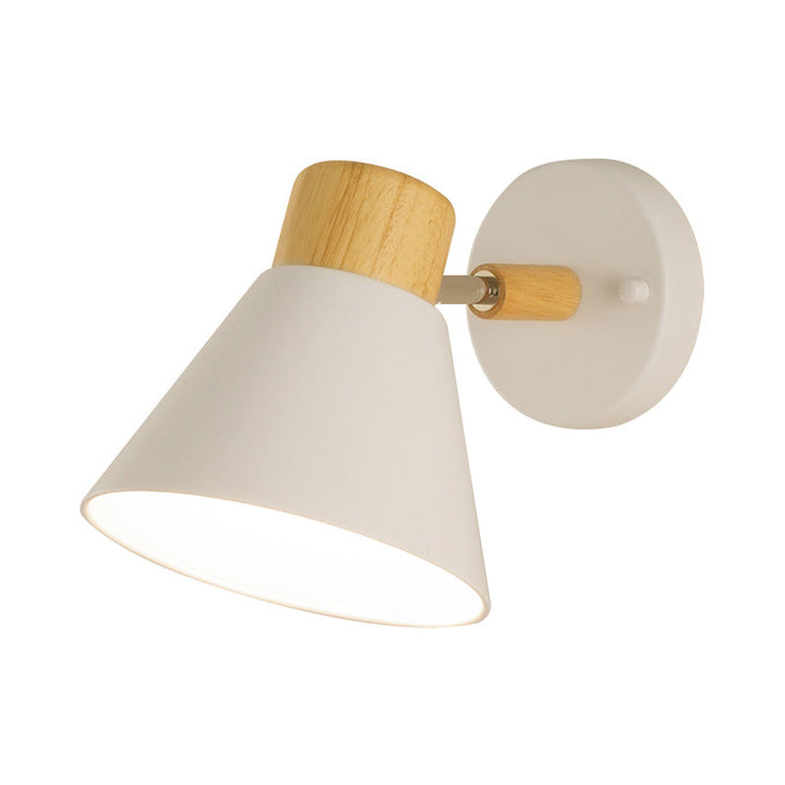Skørter | Modernist Conical Wall Lamp Metal 1 Lamp Wall Mount Light Fixture in White with Wooden Cover