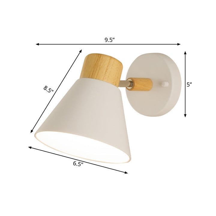 Skørter | Modernist Conical Wall Lamp Metal 1 Lamp Wall Mount Light Fixture in White with Wooden Cover