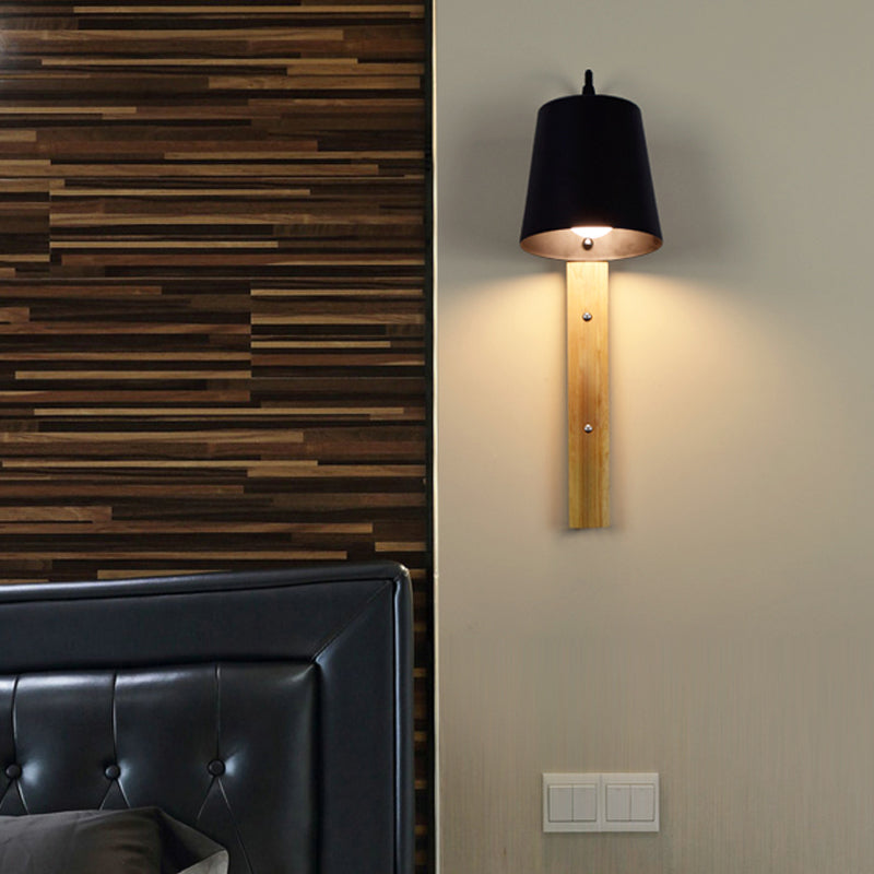 Skørter | Metallic Bell Wall Light Modern 1 Head Black/White Wall Light with Rectangular Wooden Backplate