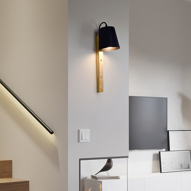 Skørter | Metallic Bell Wall Light Modern 1 Head Black/White Wall Light with Rectangular Wooden Backplate