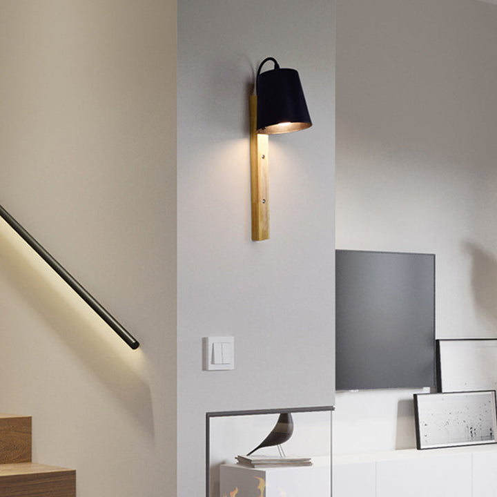 Skørter | Metallic Bell Wall Light Modern 1 Head Black/White Wall Light with Rectangular Wooden Backplate