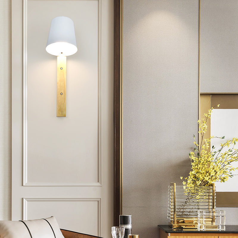 Skørter | Metallic Bell Wall Light Modern 1 Head Black/White Wall Light with Rectangular Wooden Backplate