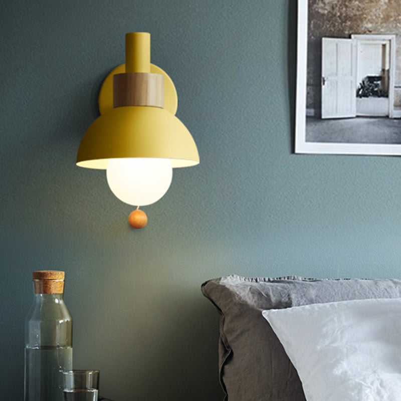 Skørter | 1 Head Nightstand Wall Lamp Macaron White/Pink/Yellow Scone Light Arrangement with Curved Metal Shade