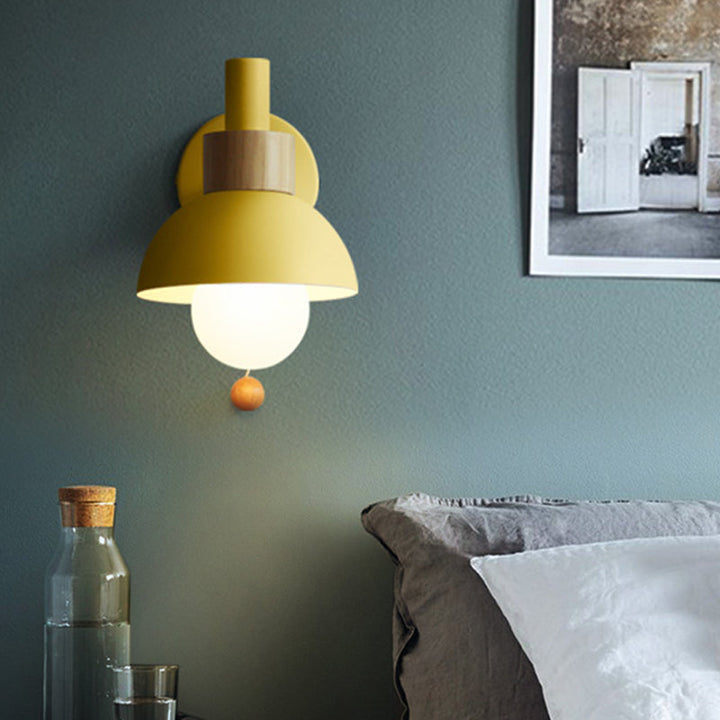 Skørter | 1 Head Nightstand Wall Lamp Macaron White/Pink/Yellow Scone Light Arrangement with Curved Metal Shade