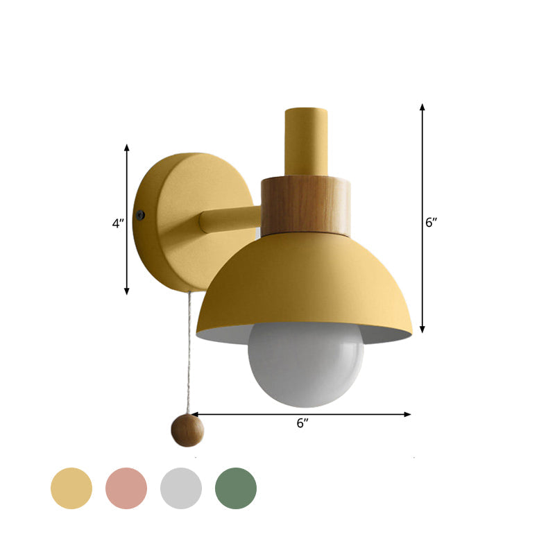 Skørter | 1 Head Nightstand Wall Lamp Macaron White/Pink/Yellow Scone Light Arrangement with Curved Metal Shade