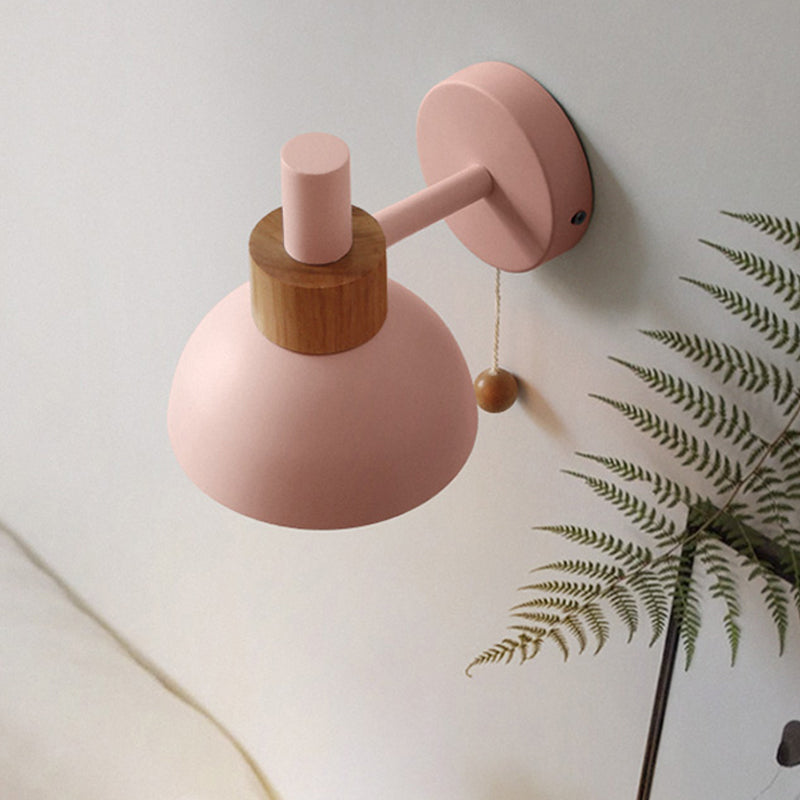 Skørter | 1 Head Nightstand Wall Lamp Macaron White/Pink/Yellow Scone Light Arrangement with Curved Metal Shade