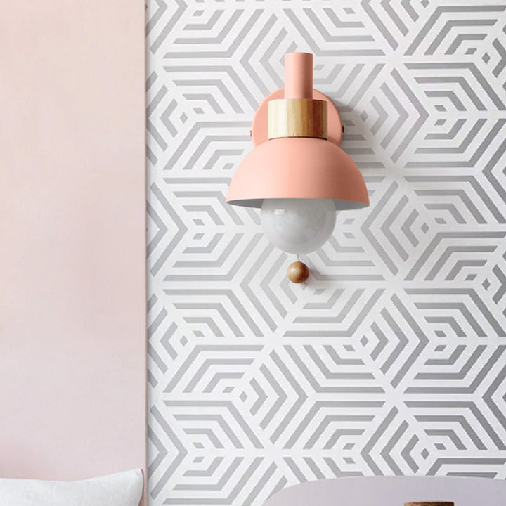 Skørter | 1 Head Nightstand Wall Lamp Macaron White/Pink/Yellow Scone Light Arrangement with Curved Metal Shade