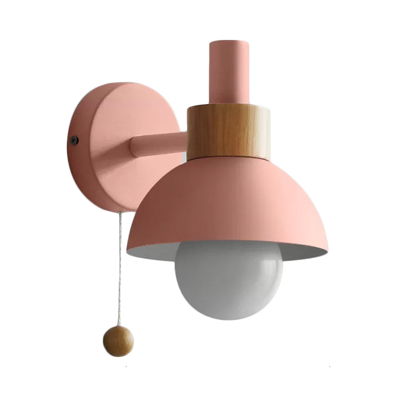 Skørter | 1 Head Nightstand Wall Lamp Macaron White/Pink/Yellow Scone Light Arrangement with Curved Metal Shade