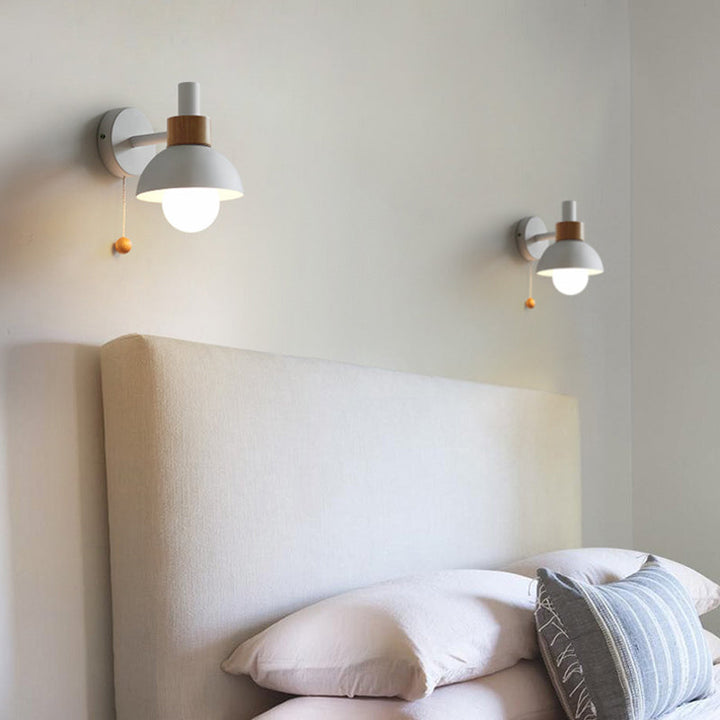 Skørter | 1 Head Nightstand Wall Lamp Macaron White/Pink/Yellow Scone Light Arrangement with Curved Metal Shade