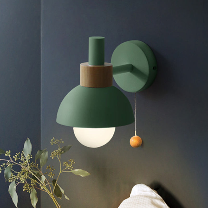 Skørter | 1 Head Nightstand Wall Lamp Macaron White/Pink/Yellow Scone Light Arrangement with Curved Metal Shade