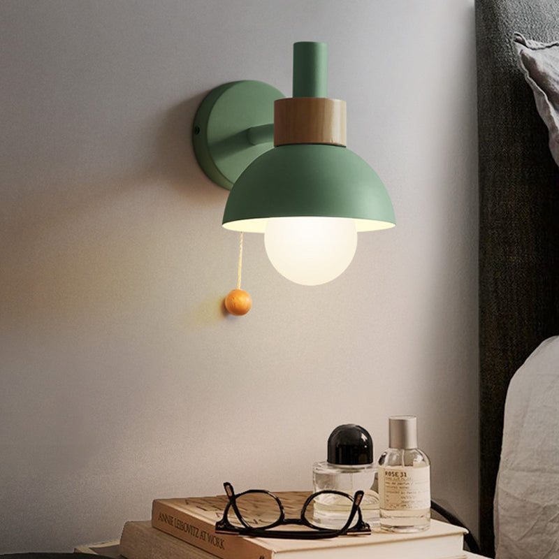 Skørter | 1 Head Nightstand Wall Lamp Macaron White/Pink/Yellow Scone Light Arrangement with Curved Metal Shade