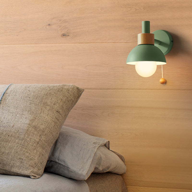 Skørter | 1 Head Nightstand Wall Lamp Macaron White/Pink/Yellow Scone Light Arrangement with Curved Metal Shade