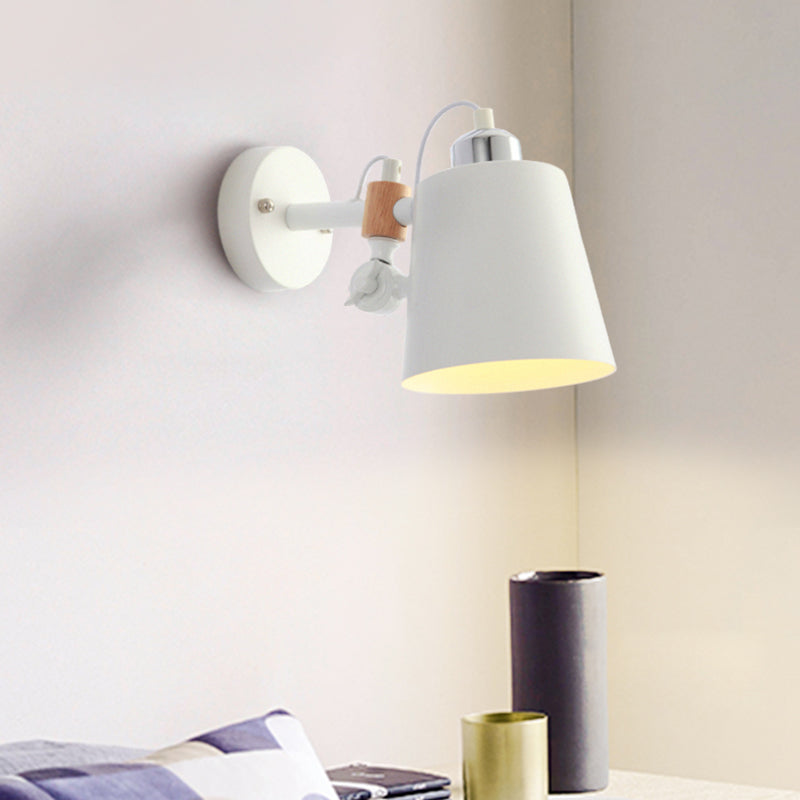 Skørter | Metal Cone Wall Lighting Contemporary 1 Head Wall Lamp Fixture in White with Adjustable Arm