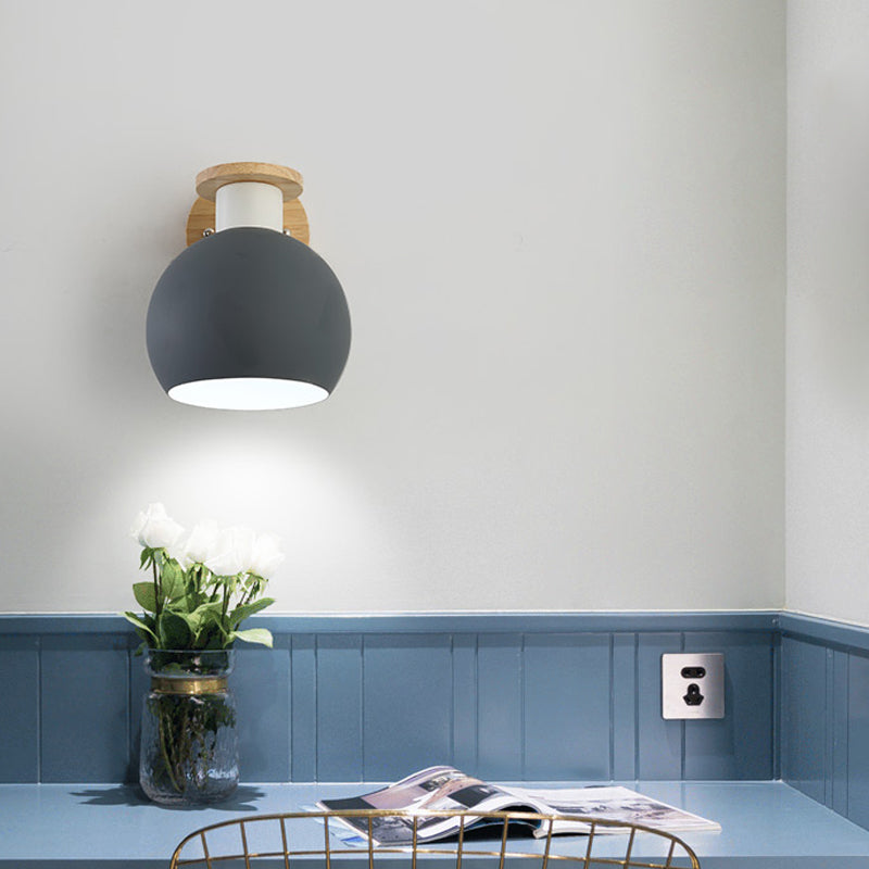 Skørter | 1 Bulb Bedroom Wall Lamp Modern Gray Wall-Mounted Lamp with Global Metal Shade