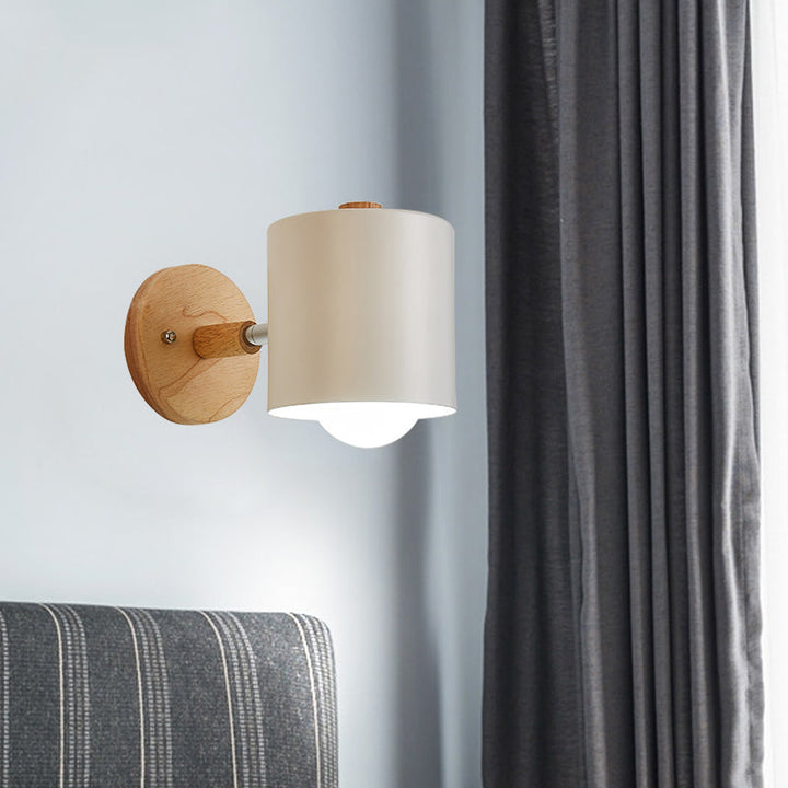 Skørter | Tube Metal Wall Lighting contemporary 1 head White/Green Wall lamp with round wood back plate
