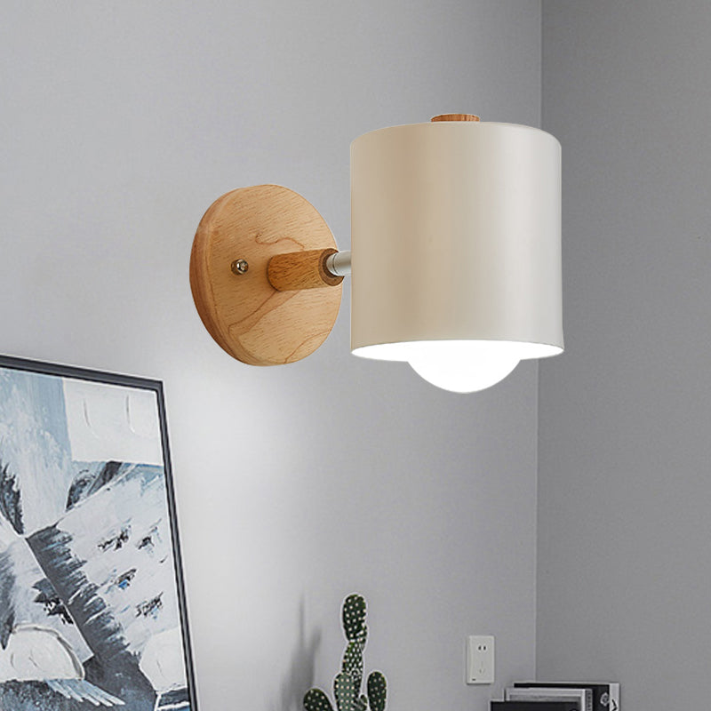 Skørter | Tube Metal Wall Lighting contemporary 1 head White/Green Wall lamp with round wood back plate
