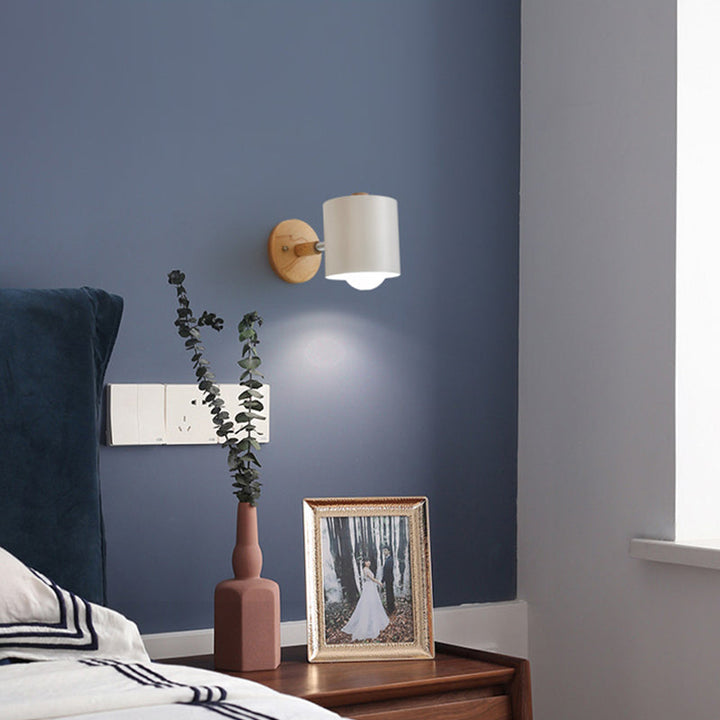 Skørter | Tube Metal Wall Lighting contemporary 1 head White/Green Wall lamp with round wood back plate
