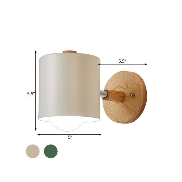 Skørter | Tube Metal Wall Lighting contemporary 1 head White/Green Wall lamp with round wood back plate