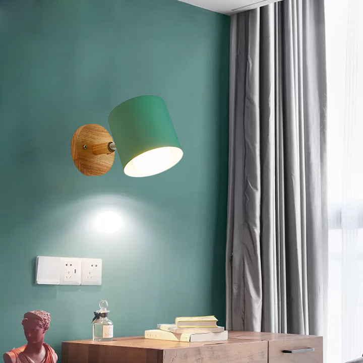 Skørter | Tube Metal Wall Lighting contemporary 1 head White/Green Wall lamp with round wood back plate