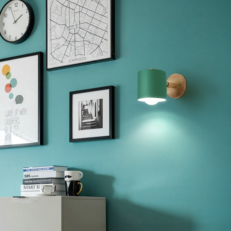 Skørter | Tube Metal Wall Lighting contemporary 1 head White/Green Wall lamp with round wood back plate