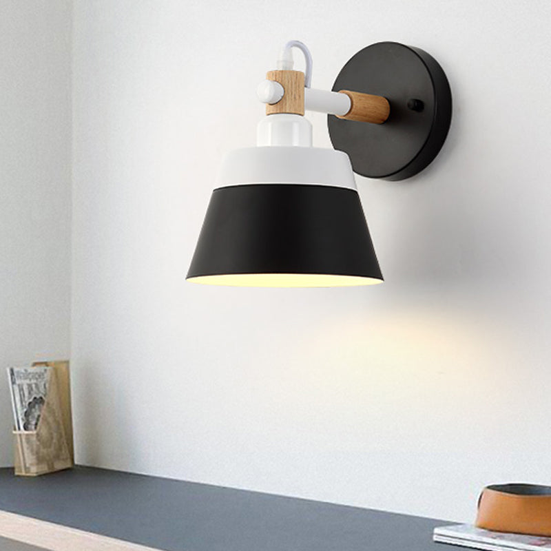 Skørter | Macaron 1 Head Wall Light Black/Pink Width Flare Wall Lamp with Metal Shade