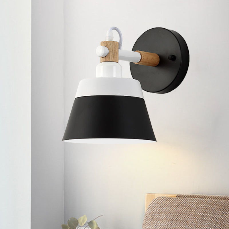 Skørter | Macaron 1 Head Wall Light Black/Pink Width Flare Wall Lamp with Metal Shade