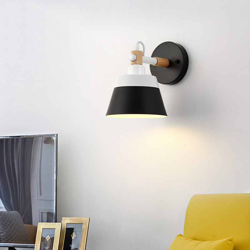 Skørter | Macaron 1 Head Wall Light Black/Pink Width Flare Wall Lamp with Metal Shade