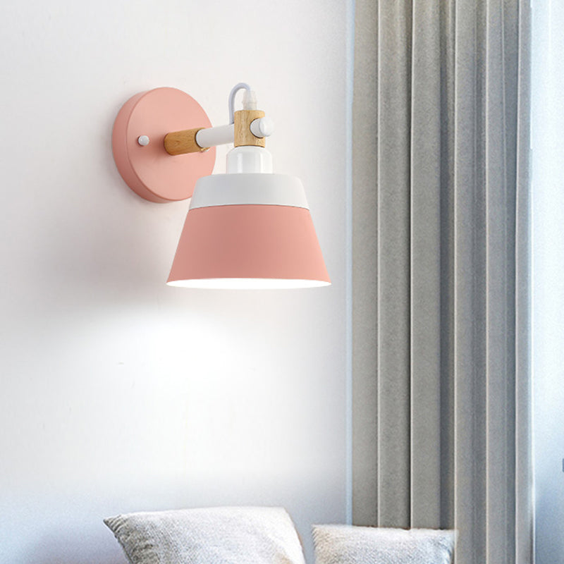 Skørter | Macaron 1 Head Wall Light Black/Pink Width Flare Wall Lamp with Metal Shade