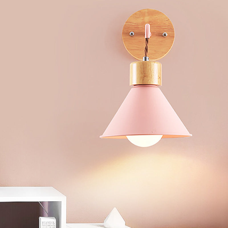 Skørter | Trumpet Metal Wall Lamp Modernism 1 Head Gray/White/Pink Wall Mounted Lighting for Bedside