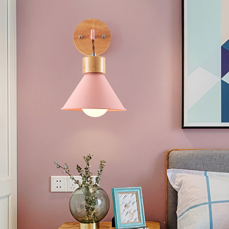 Skørter | Trumpet Metal Wall Lamp Modernism 1 Head Gray/White/Pink Wall Mounted Lighting for Bedside