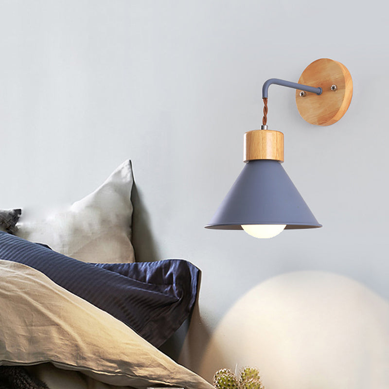 Skørter | Trumpet Metal Wall Lamp Modernism 1 Head Gray/White/Pink Wall Mounted Lighting for Bedside