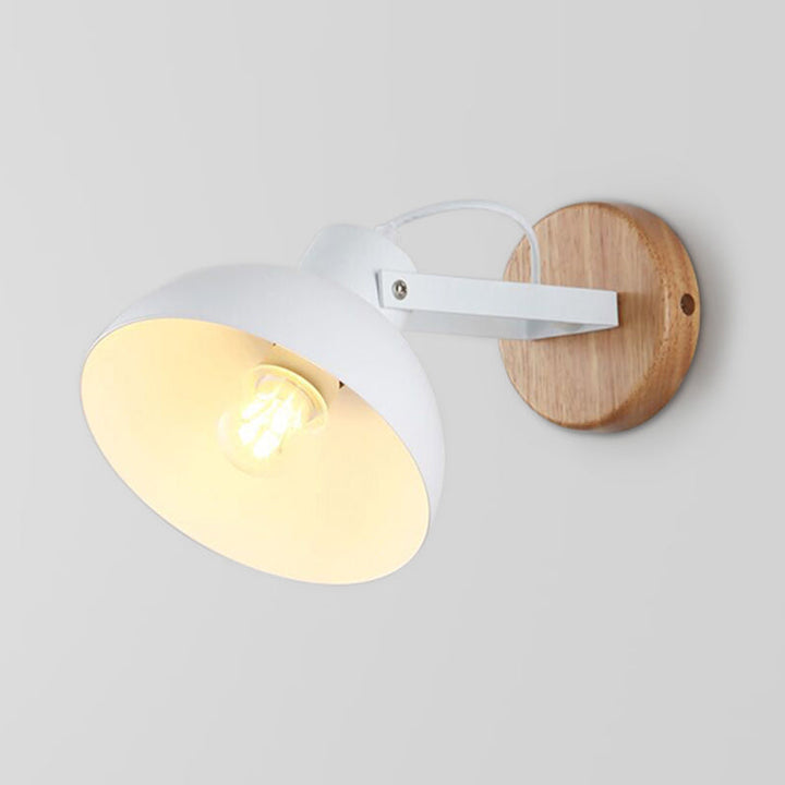 Skørter | 1 Head Bowl Wall Lamp Modern Metal Wall Light in White with Round Wooden Backplate