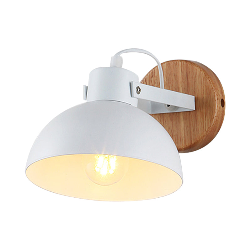 Skørter | 1 Head Bowl Wall Lamp Modern Metal Wall Light in White with Round Wooden Backplate