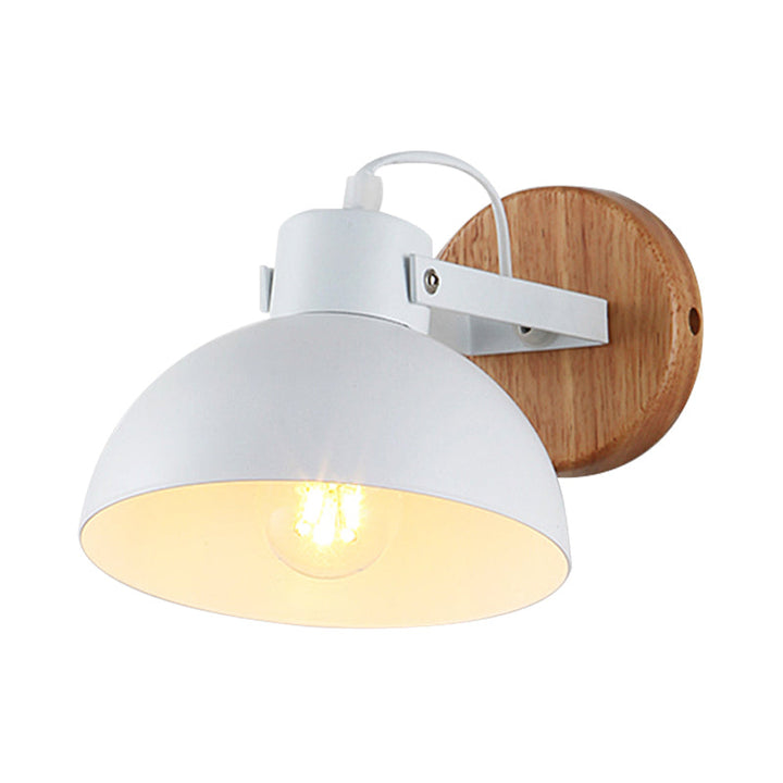 Skørter | 1 Head Bowl Wall Lamp Modern Metal Wall Light in White with Round Wooden Backplate