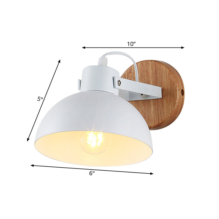 Skørter | 1 Head Bowl Wall Lamp Modern Metal Wall Light in White with Round Wooden Backplate