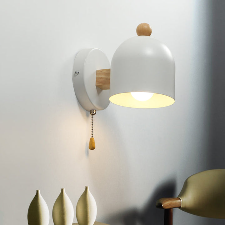 Skørter | Tube Metal Wall Lamp Contemporary 1 Head White Wall Light Fixture with Swing Wooden Arm and Pull Chain