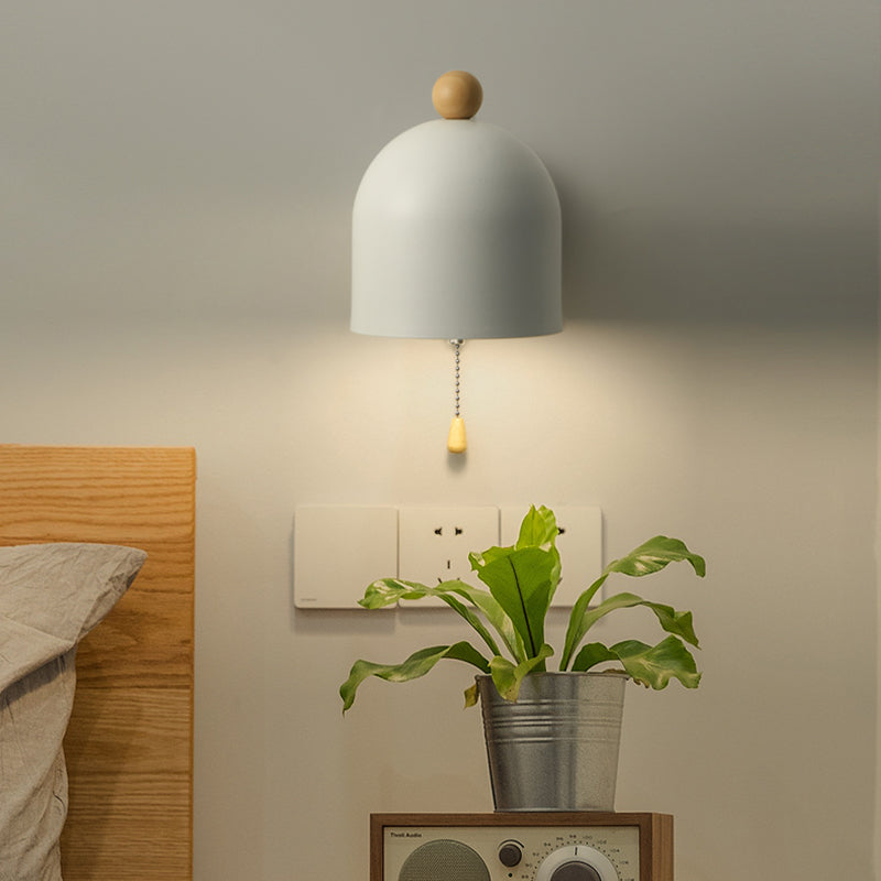 Skørter | Tube Metal Wall Lamp Contemporary 1 Head White Wall Light Fixture with Swing Wooden Arm and Pull Chain