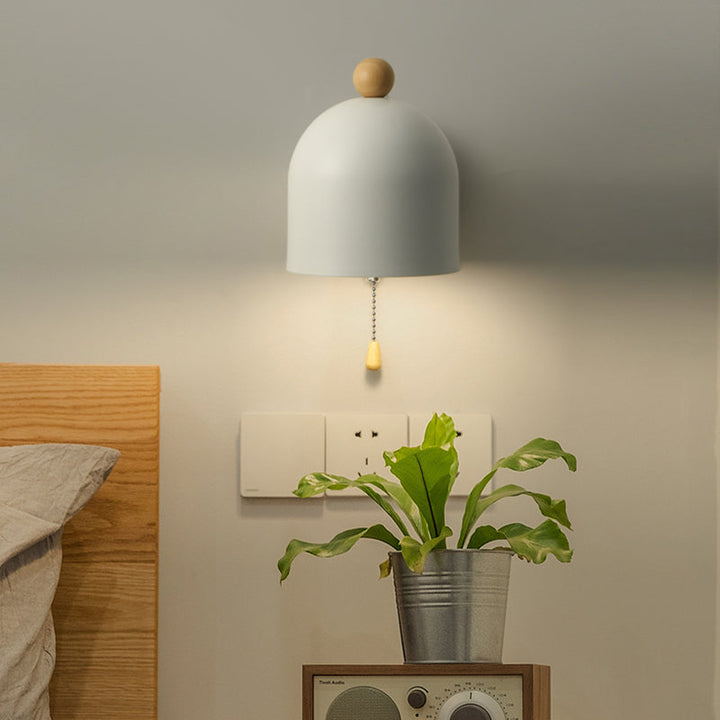 Skørter | Tube Metal Wall Lamp Contemporary 1 Head White Wall Light Fixture with Swing Wooden Arm and Pull Chain