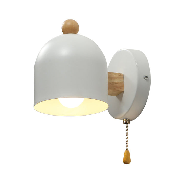 Skørter | Tube Metal Wall Lamp Contemporary 1 Head White Wall Light Fixture with Swing Wooden Arm and Pull Chain