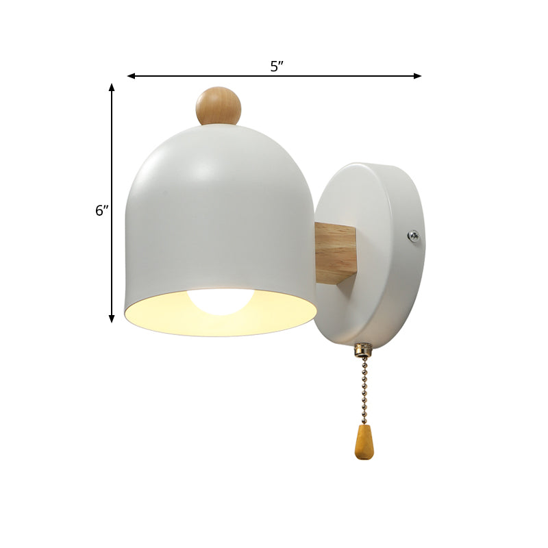 Skørter | Tube Metal Wall Lamp Contemporary 1 Head White Wall Light Fixture with Swing Wooden Arm and Pull Chain