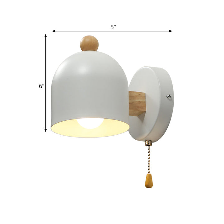 Skørter | Tube Metal Wall Lamp Contemporary 1 Head White Wall Light Fixture with Swing Wooden Arm and Pull Chain