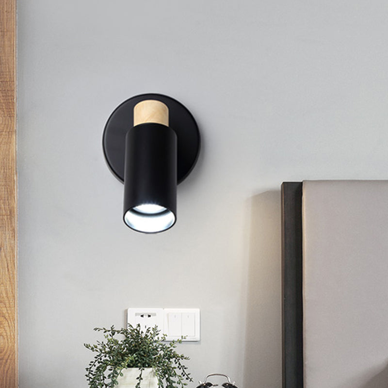 Skørter | Tubular Wall Lighting Modern Metal 1 Head Black Wall Lamp Fixture with Wooden Shade